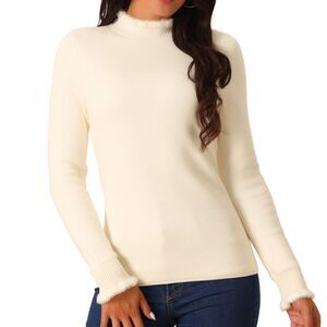 Fall Winter Fluffy Lined Long Sleeve Ribbed Knit Slim Fit Casual Top Apricot